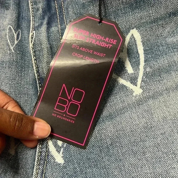 Heart printed High Rise Straight Leg Blue Jeans Size 5 - Picture 5 of 5